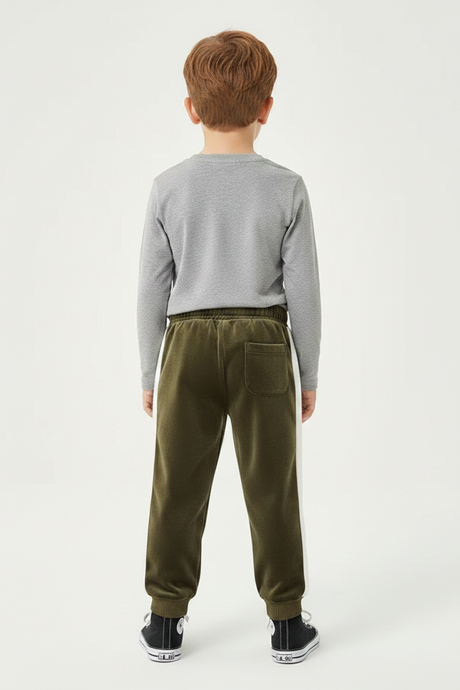 Pantalon Velours Vert Kaki Brodé Lion Enfant - vue 2