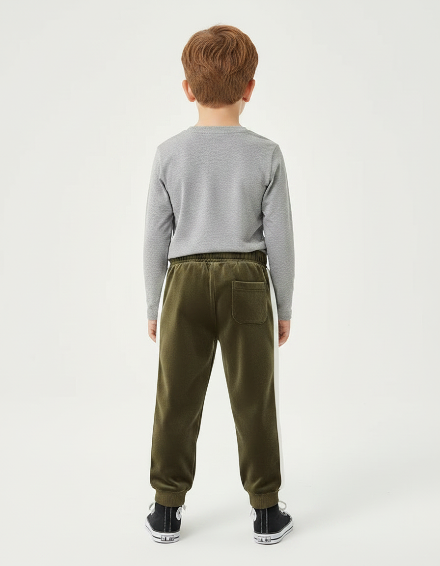 Pantalon Velours Vert Kaki Brodé Lion Enfant - vue 2
