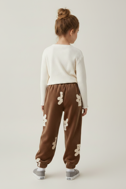 Pantalon Velours Marron Oursons Ample Enfant Hiver - vue 2