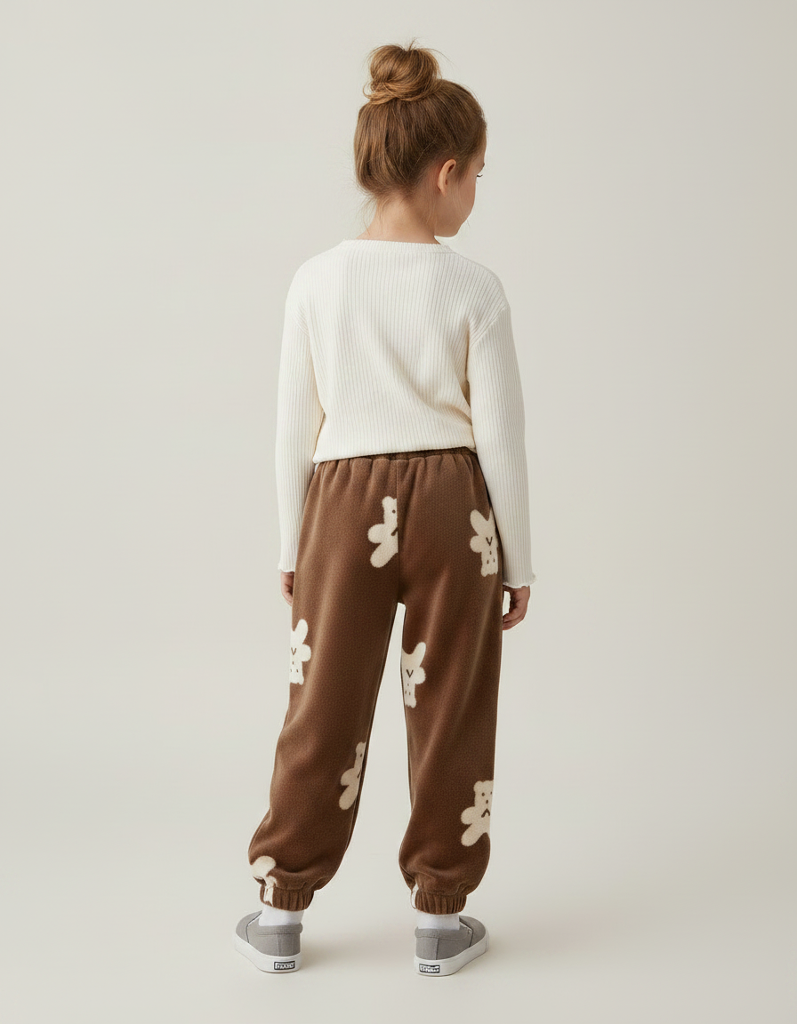 Pantalon Velours Marron Oursons Ample Enfant Hiver - vue 2