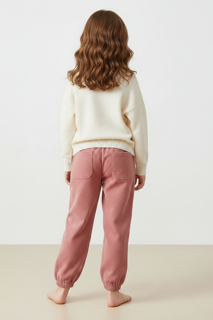 Pantalon Velours Rose Côtelé Ample Brodé Enfant - Cordé - vue 2