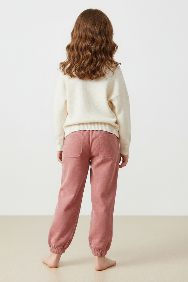 Pantalon Velours Rose Côtelé Ample Brodé Enfant - Cordé - vue 2