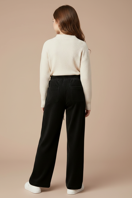 Pantalon Velours Noir Côtelé Ample Enfant Doublé - Cordé - vue 2