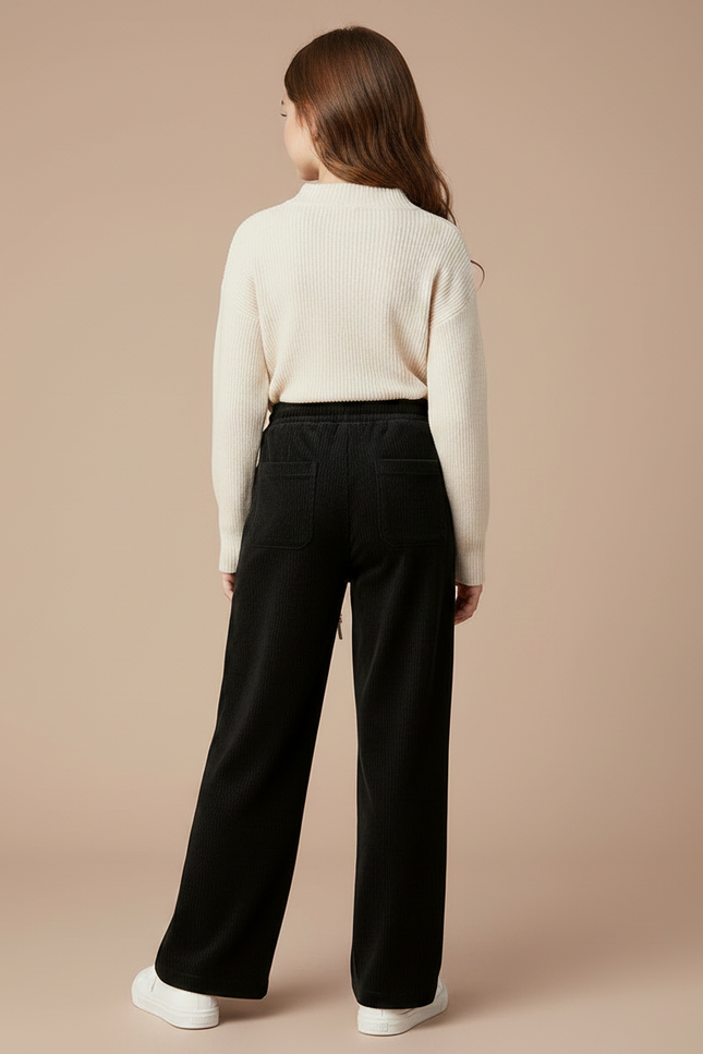Pantalon Velours Noir Côtelé Ample Enfant Doublé - Cordé - vue 2