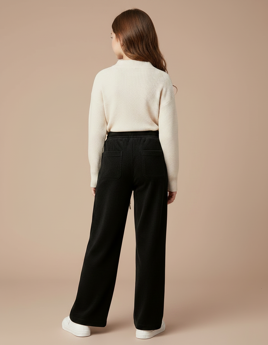 Pantalon Velours Noir Côtelé Ample Enfant Doublé - Cordé - vue 2