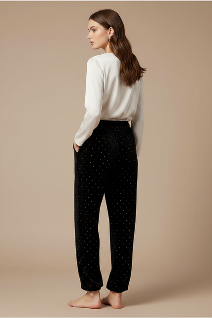 Pantalon Velours Noir Large Brillant Fluide Femme - vue 2