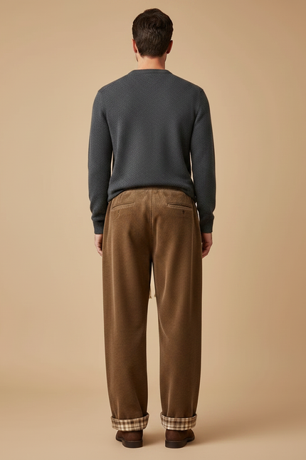 Pantalon Velours Côtelé Marron Large Doublé Décontracté Homme - vue 2