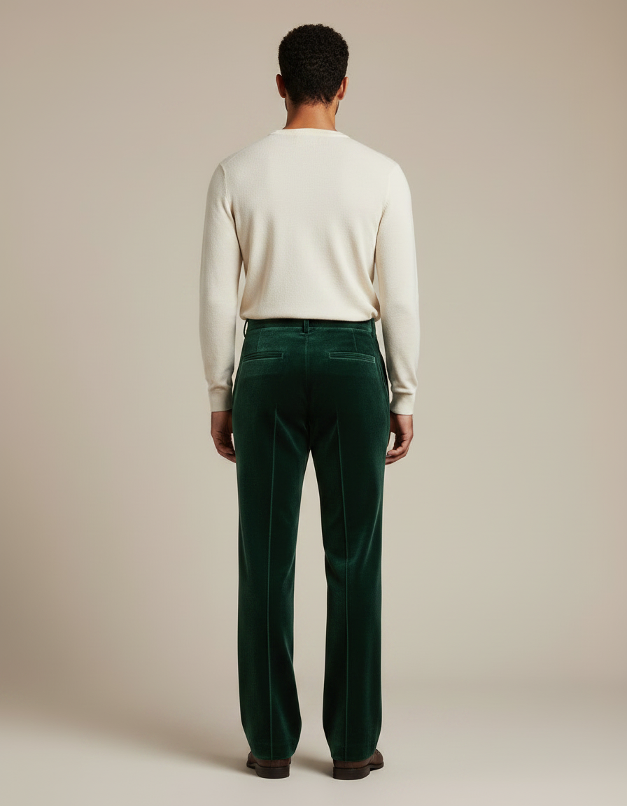 Pantalon Velours Vert Émeraude Homme Large Élégant - vue 2
