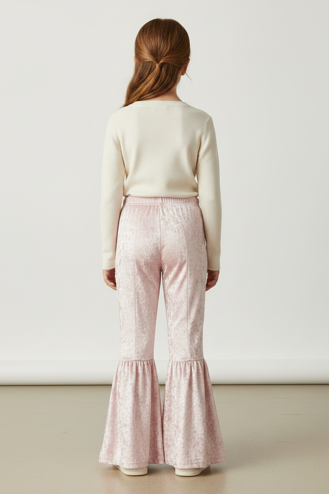 Pantalon Velours Rose Évasé Fille Doux Confortable - vue 2