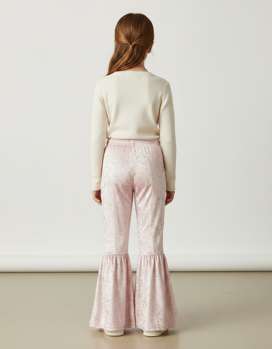 Pantalon Velours Rose Évasé Fille Doux Confortable - vue 2