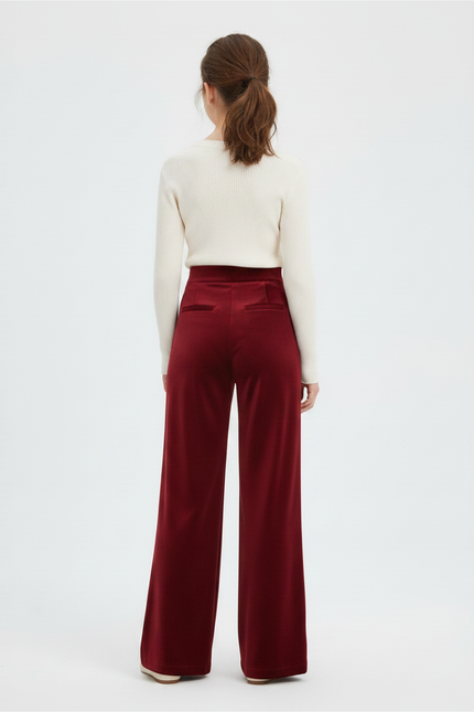 Pantalon Velours Bordeaux Droit Ample Épais Femme - vue 2