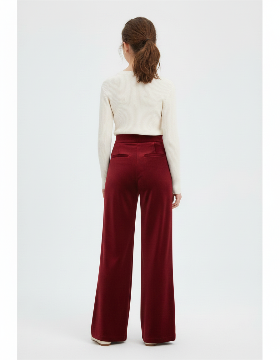 Pantalon Velours Bordeaux Droit Ample Épais Femme - vue 2