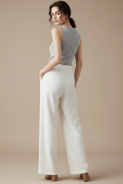 Pantalon Velours Crème Ample Décontracté Confortable Cordon - Blanc - vue 2