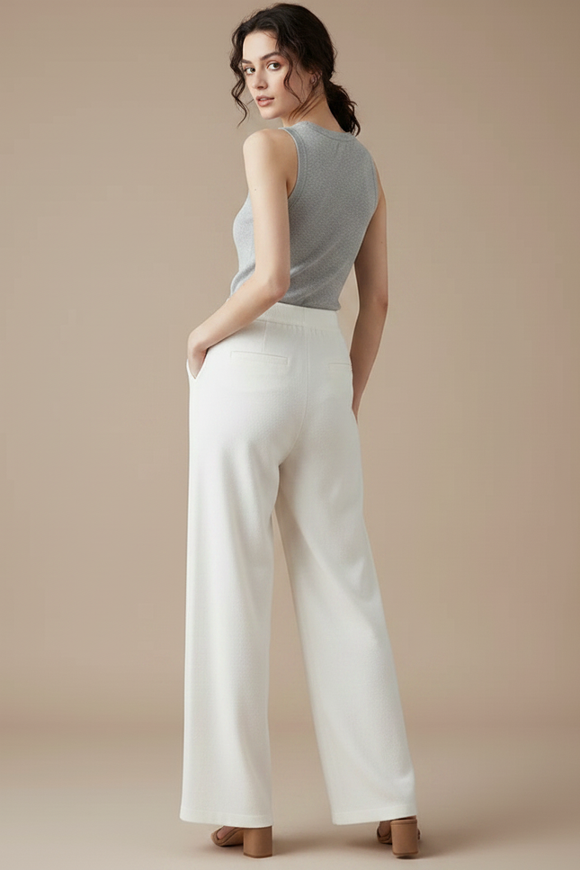 Pantalon Velours Crème Ample Décontracté Confortable Cordon - Blanc - vue 2