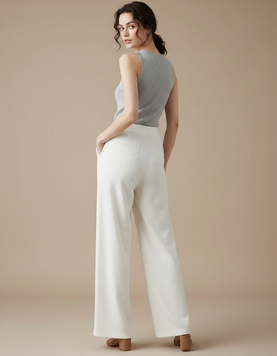 Pantalon Velours Crème Ample Décontracté Confortable Cordon - Blanc - vue 2