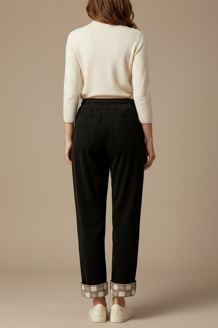 Pantalon Velours Noir Côtelé Droit Plaid Décontracté - Cordé - vue 2