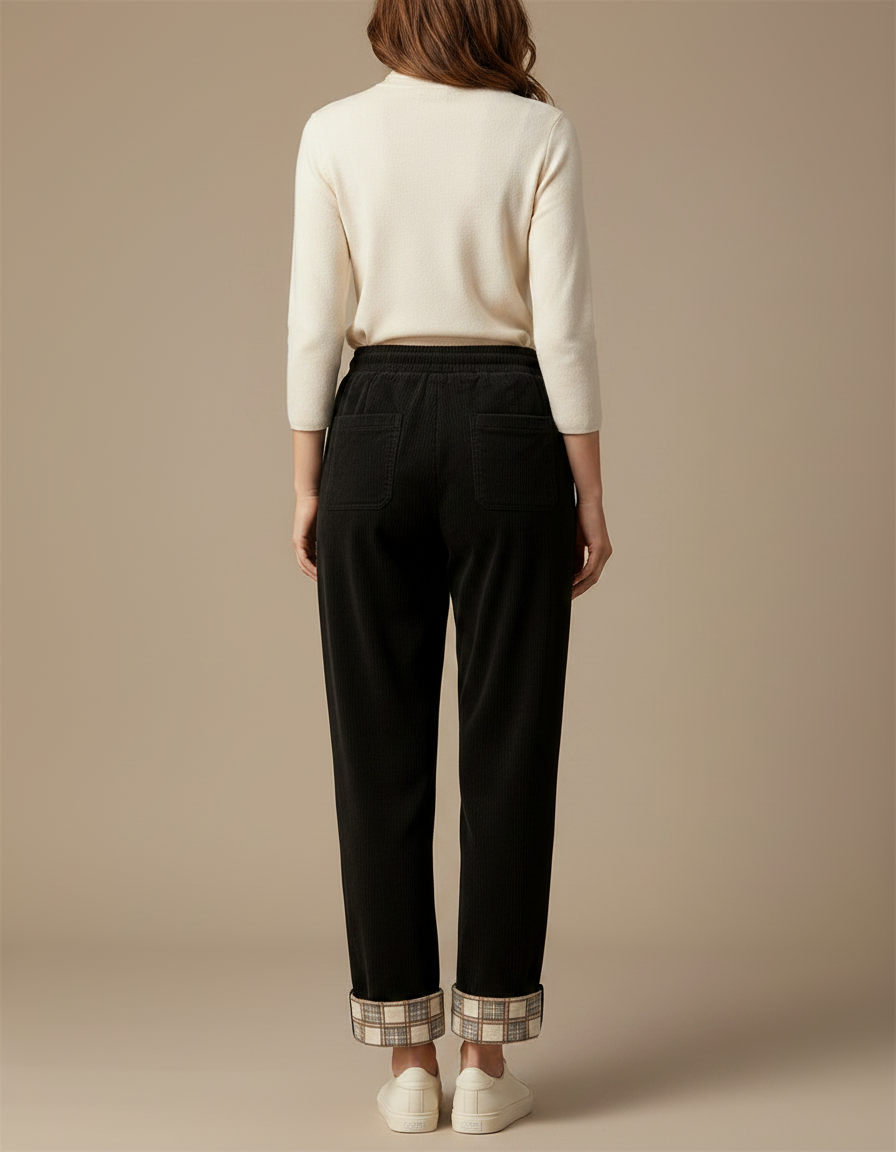 Pantalon Velours Noir Côtelé Droit Plaid Décontracté - Cordé - vue 2