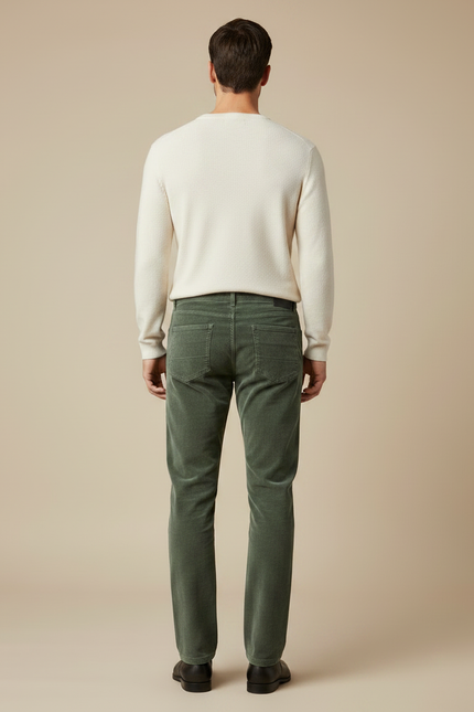 Pantalon Slim Velours - Vert Cordé - vue 2