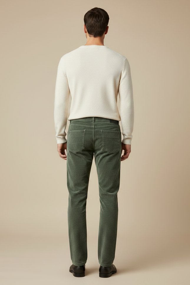 Pantalon Slim Velours - Vert Cordé - vue 2