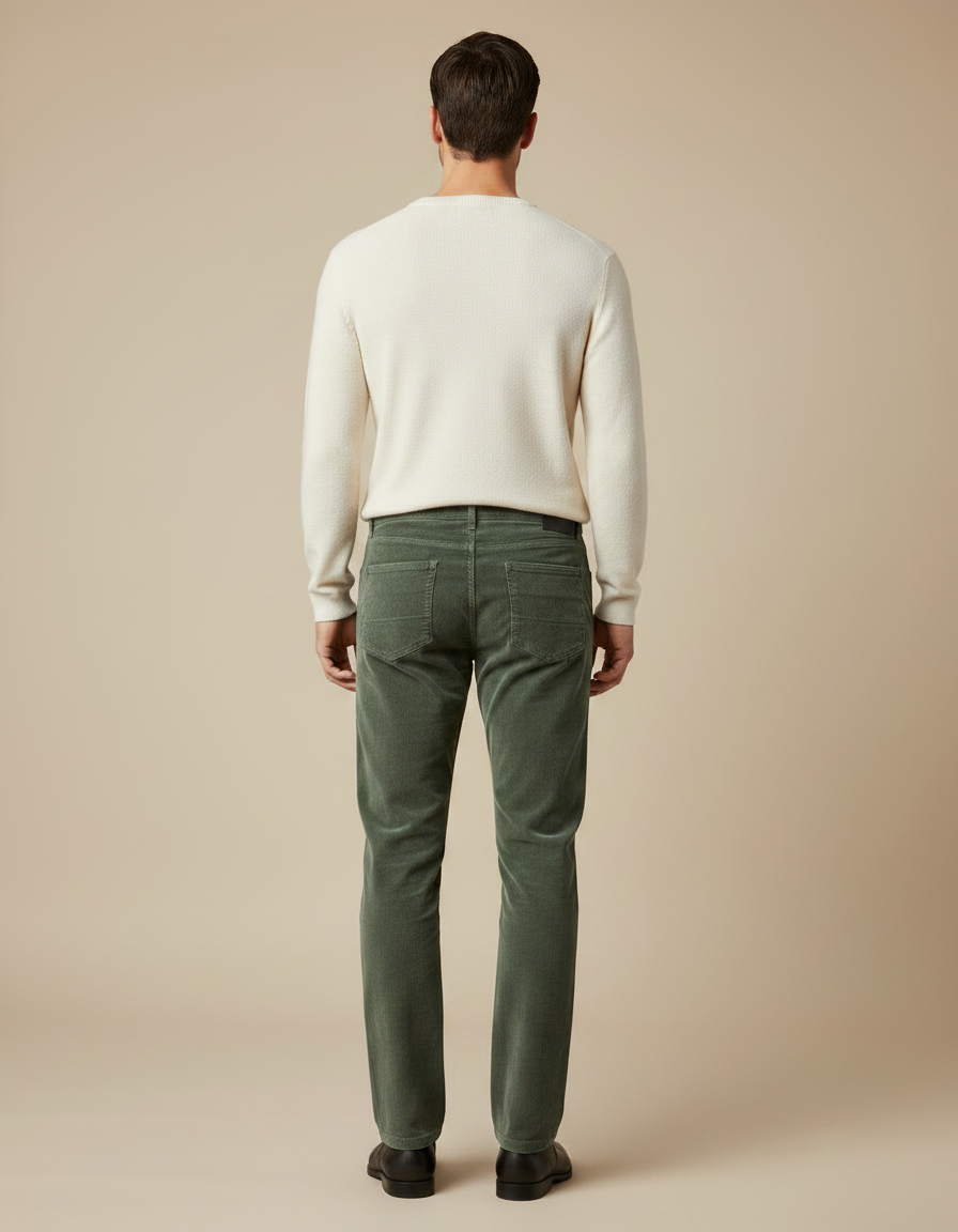 Pantalon Slim Velours - Vert Cordé - vue 2