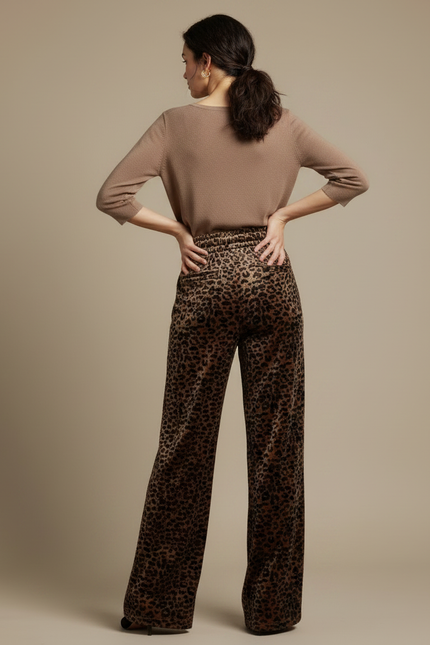 Pantalon Velours Léopard Ample Taille Haute Femme - Imprimé - vue 2