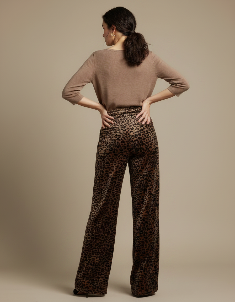 Pantalon Velours Léopard Ample Taille Haute Femme - Imprimé - vue 2