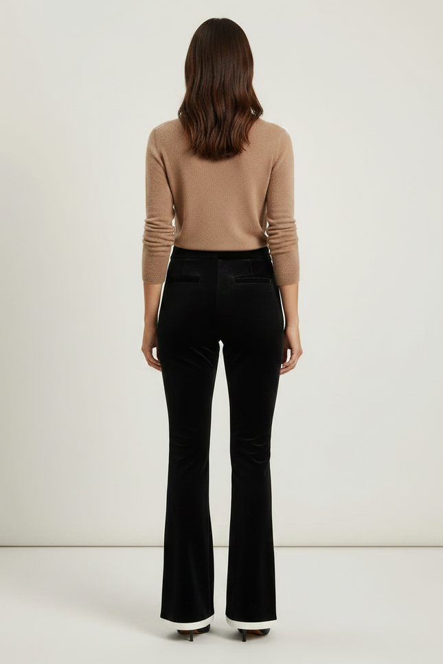 Pantalon Velours Noir Évasé Boutons Décoratifs Femme - vue 2