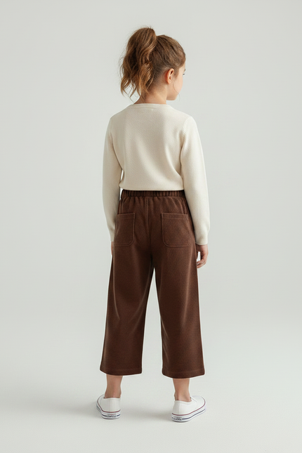 Pantalon Velours Fille Marron Large - Cordé - vue 2