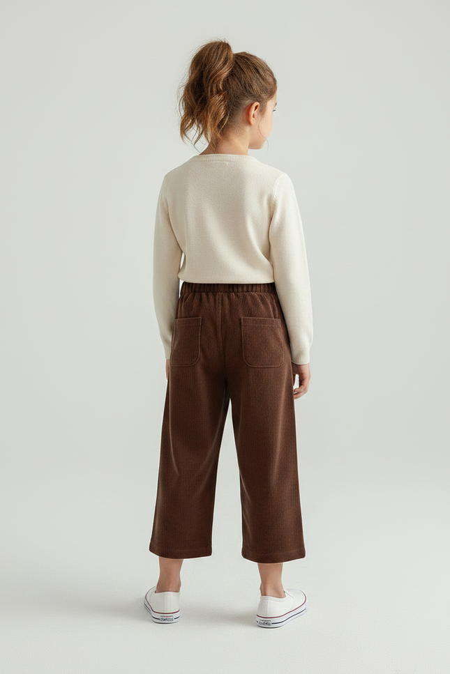 Pantalon Velours Fille Marron Large - Cordé - vue 2