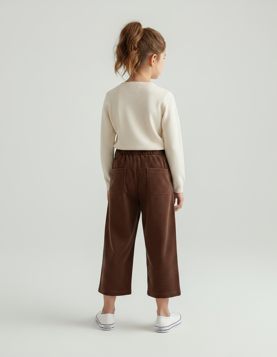Pantalon Velours Fille Marron Large - Cordé - vue 2