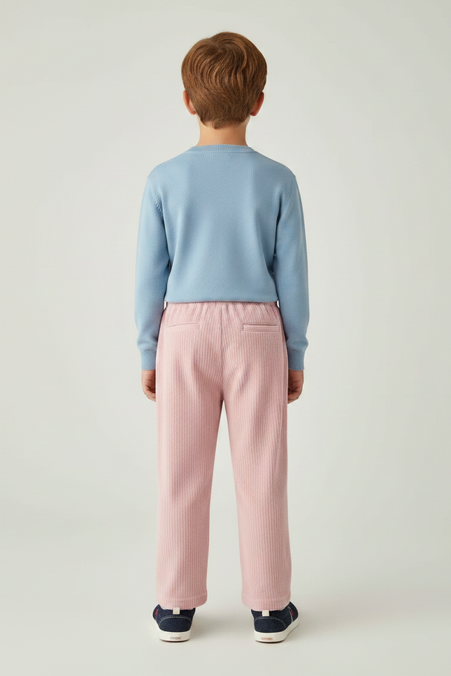 Pantalon Velours Rose Côtelé Brodé Enfant Décontracté - Cordé - vue 2