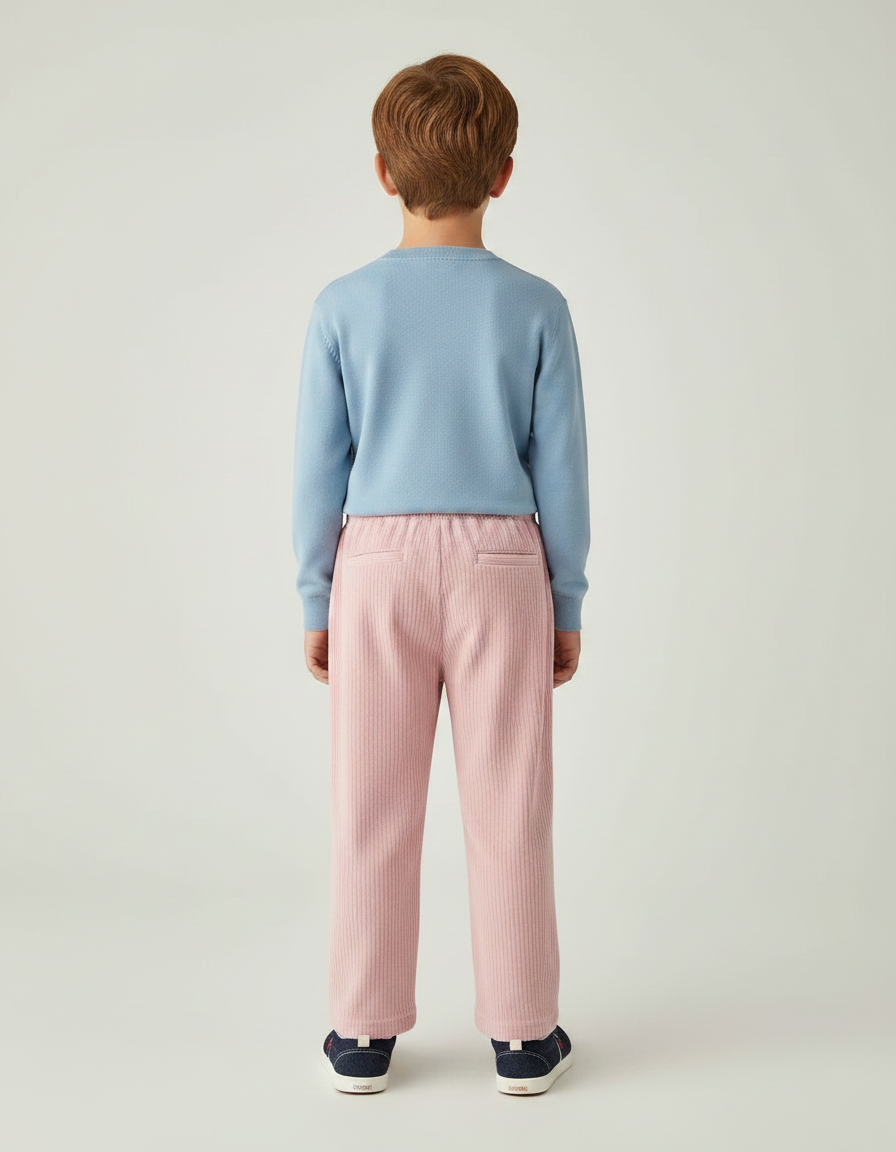 Pantalon Velours Rose Côtelé Brodé Enfant Décontracté - Cordé - vue 2