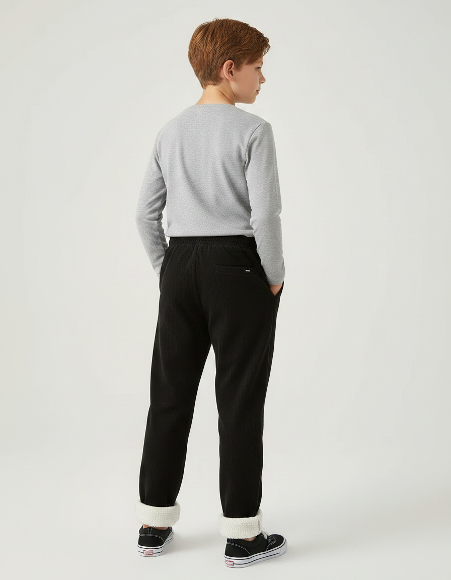 Pantalon Velours Noir Côtelé Doublé Chaud Enfant - Cordé - vue 2