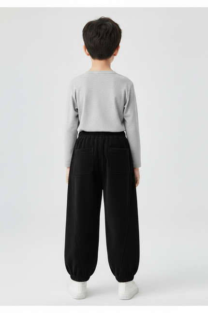 Pantalon Velours Noir Côtelé Ample Décontracté Garçon - Cordé - vue 2