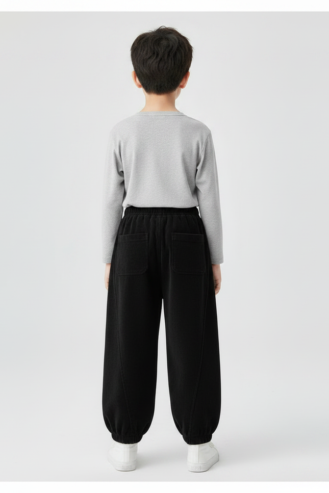 Pantalon Velours Noir Côtelé Ample Décontracté Garçon - Cordé - vue 2