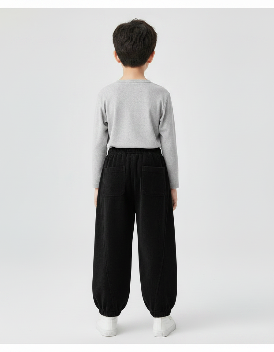 Pantalon Velours Noir Côtelé Ample Décontracté Garçon - Cordé - vue 2