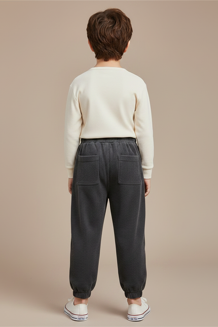Pantalon Velours Côtelé Gris Décontracté Hiver Enfant - Cordé - vue 2