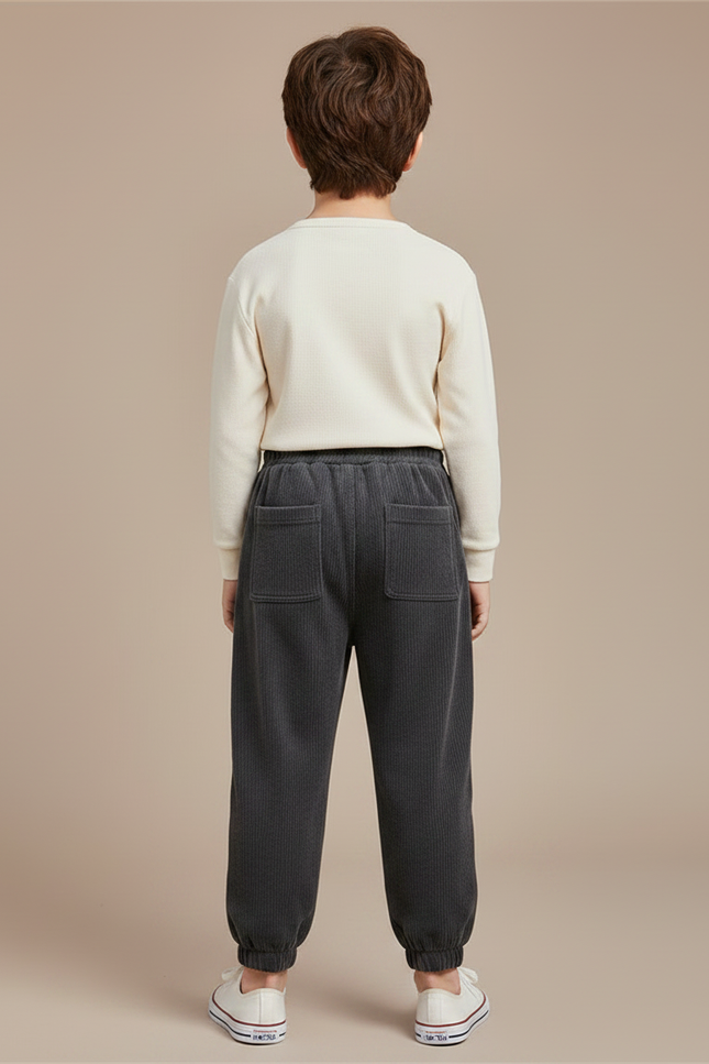 Pantalon Velours Côtelé Gris Décontracté Hiver Enfant - Cordé - vue 2