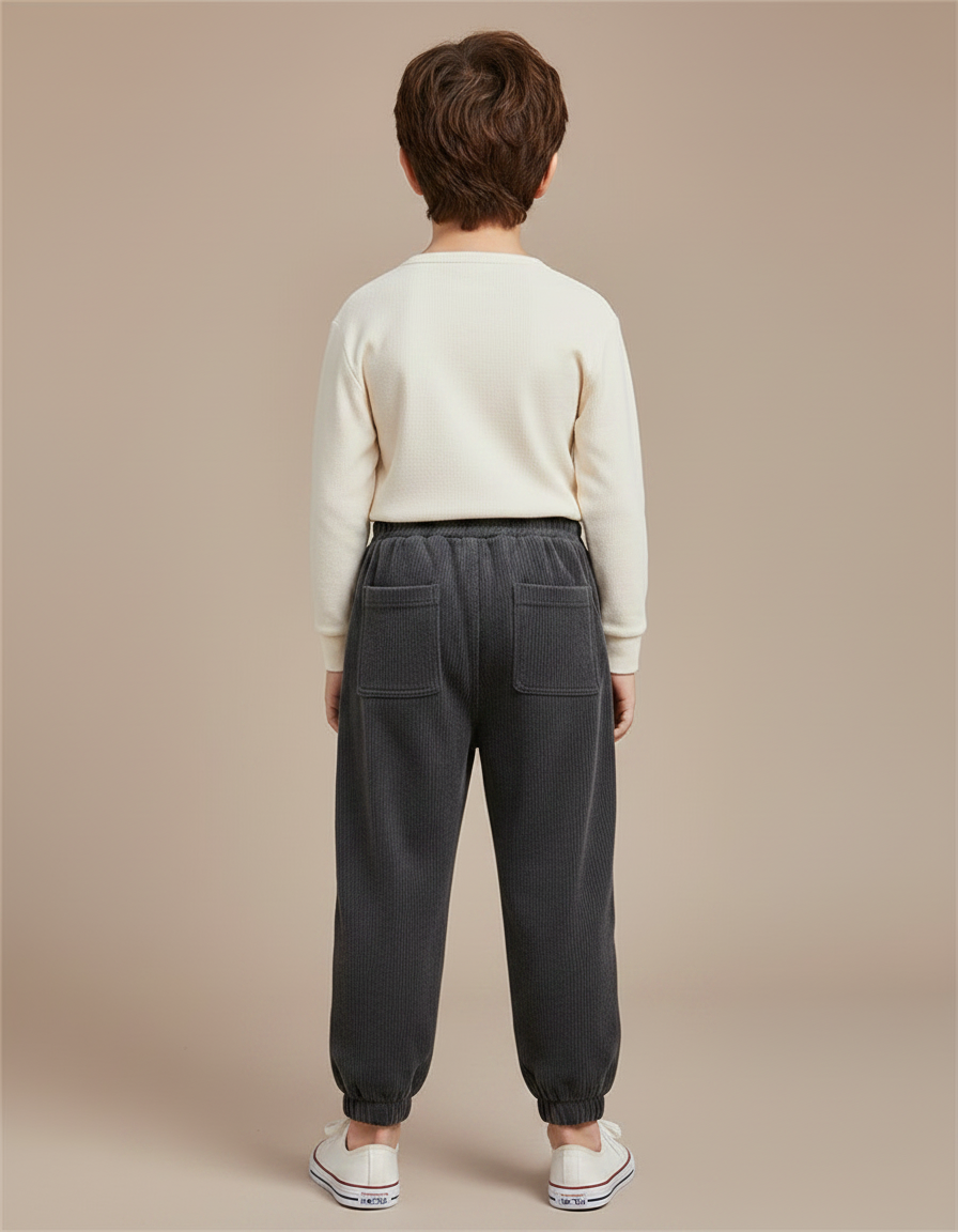 Pantalon Velours Côtelé Gris Décontracté Hiver Enfant - Cordé - vue 2