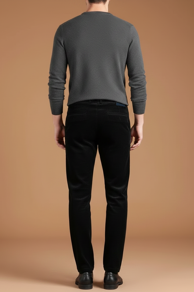 Pantalon Velours Noir Côtelé Droit Chaud Homme - Cordé - vue 2