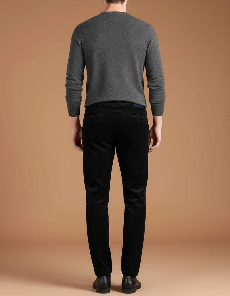 Pantalon Velours Noir Côtelé Droit Chaud Homme - Cordé - vue 2