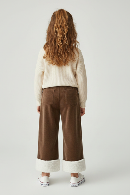 Pantalon Velours Côtelé Marron Doublé Chaud Fille - Cordé - vue 2
