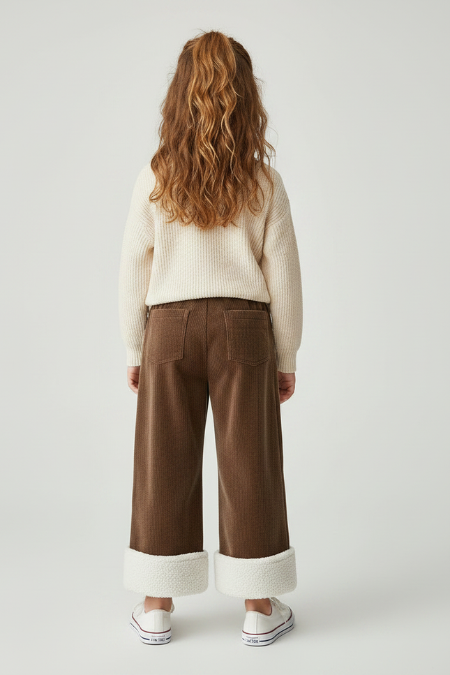 Pantalon Velours Côtelé Marron Doublé Chaud Fille - Cordé - vue 2