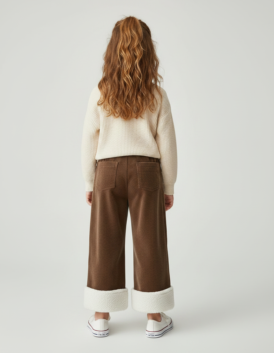 Pantalon Velours Côtelé Marron Doublé Chaud Fille - Cordé - vue 2