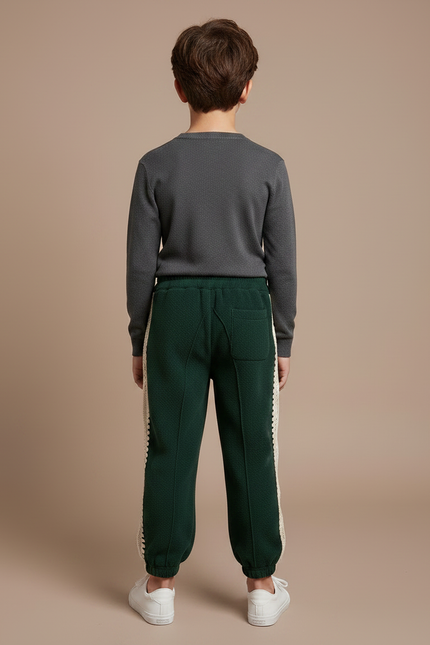 Pantalon Velours Vert Épais Détail Dentelle Enfant - vue 2