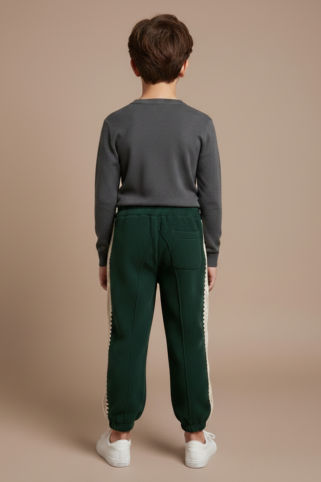 Pantalon Velours Vert Épais Détail Dentelle Enfant - vue 2