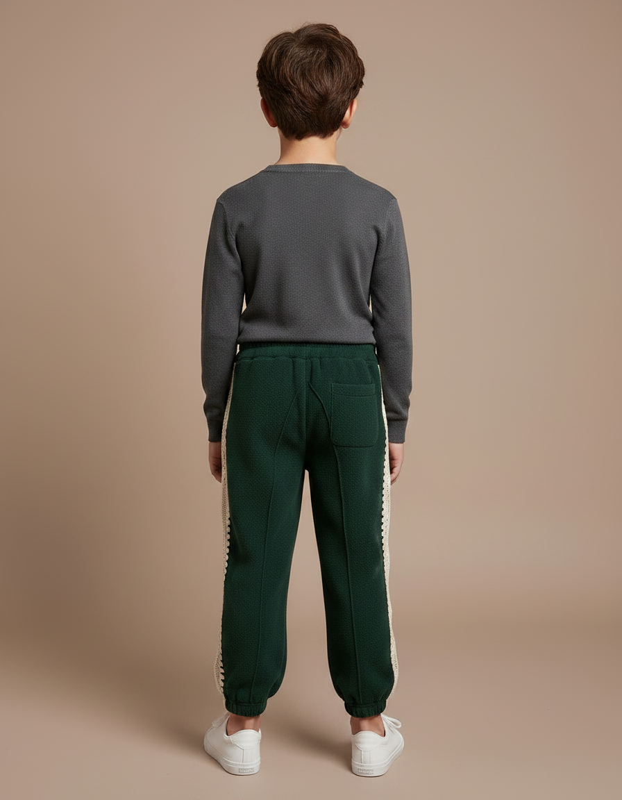 Pantalon Velours Vert Épais Détail Dentelle Enfant - vue 2