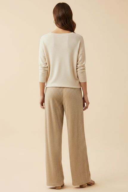 Pantalon Velours Beige Côtelé Ample Fluide Femme - vue 2