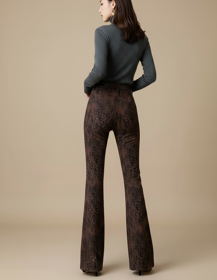 Pantalon Velours Léopard Marron Évasé Femme Hiver - vue 2