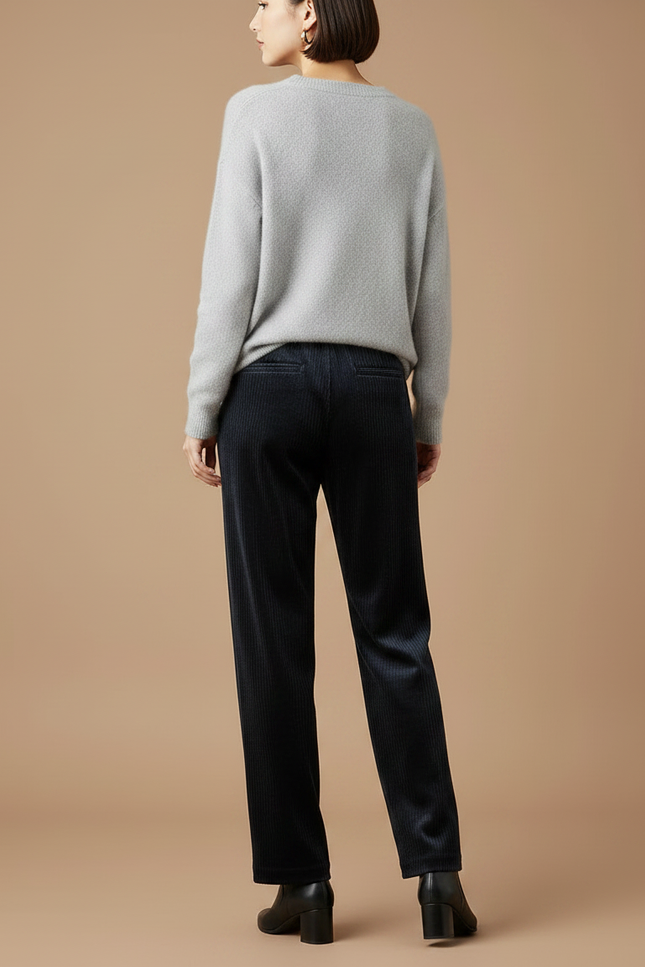 Pantalon Velours Côtelé Noir Droit Élastique Femme - Marine Cordé - vue 2